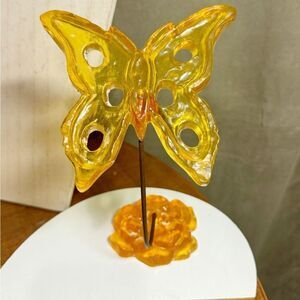 Vintage Yellow Lucite Butterfly Flower Holder 8”